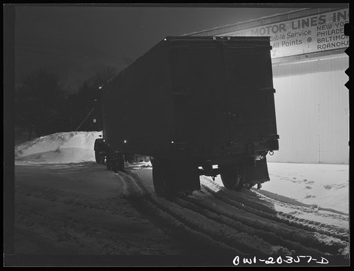 Untitled photo, possibly related to: Boone, North Carolina. Truck stopped for refueling