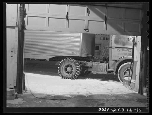 Untitled photo, possibly related to: Boone, North Carolina. Jim Fletcher's truck stopping for gas on his overnight run, between Bristol, Tennessee and Winston-Salem, North Carolina