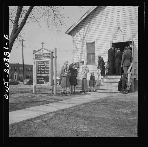Untitled photo, possibly related to: Washington, D.C. People leaving the First Wesleyan Methodist church after services