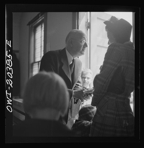 Washington, D.C. Reverend Foot greeting members of his congregation after services at the First Wesleyan Methodist church