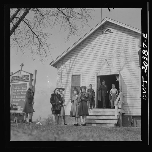 Untitled photo, possibly related to: Washington, D.C. People leaving the First Wesleyan Methodist church after the services