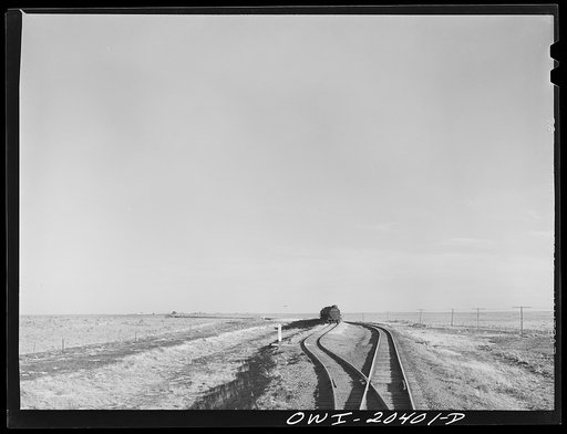 Duoro (vicinity), New Mexico. Tank cars of water on a siding between Clovis and Vaughn, New Mexico on the Atchison, Topeka and Santa Fe Railroad