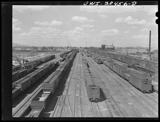 General view of a Atchison, Topeka and Santa Fe Railroad yard