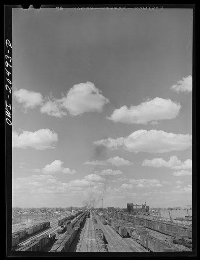General view of a Atchison, Topeka and Santa Fe Railroad yard
