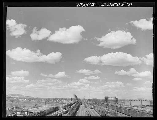General view of an Atchison, Topeka and Santa Fe Railroad yard