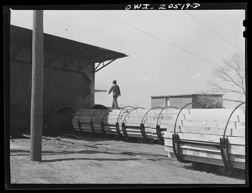 Albuquerque, New Mexico. Ties going into a retort at the Atchison, Topeka and Santa Fe Railroad tie treating plant
