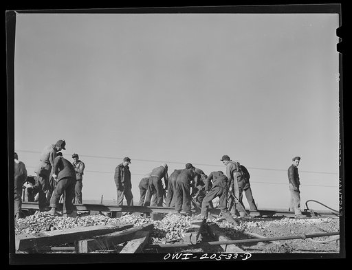 Iden, New Mexico. Atchison, Topeka and Santa Fe Railroad section gang working on a track