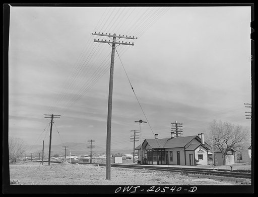 Isleta, New Mexico. The depot. It is here that the Atchison, Topeka and Santa Fe coast line tracks join those of the New Mexico division