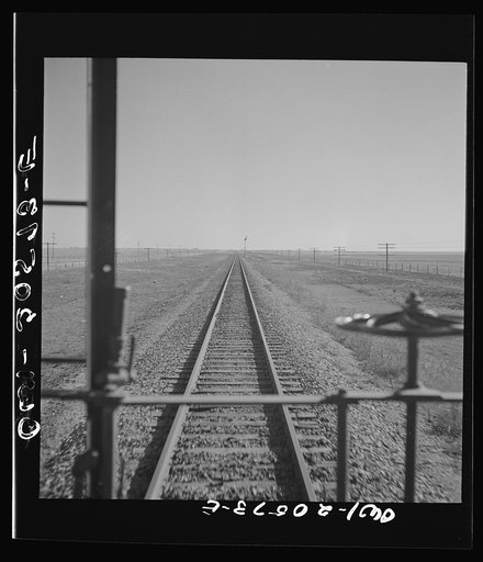 Hereford, Texas. Crossing Texas wheat country on the Atchison, Topeka, and Santa Fe Railroad between Amarillo, Texas and Clovis, New Mexico