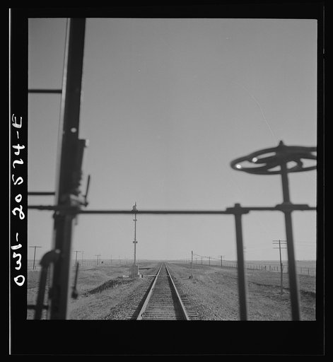 Untitled photo, possibly related to: Hereford, Texas. Crossing Texas wheat country on the Atchison, Topeka, and Santa Fe Railroad between Amarillo, Texas and Clovis, New Mexico