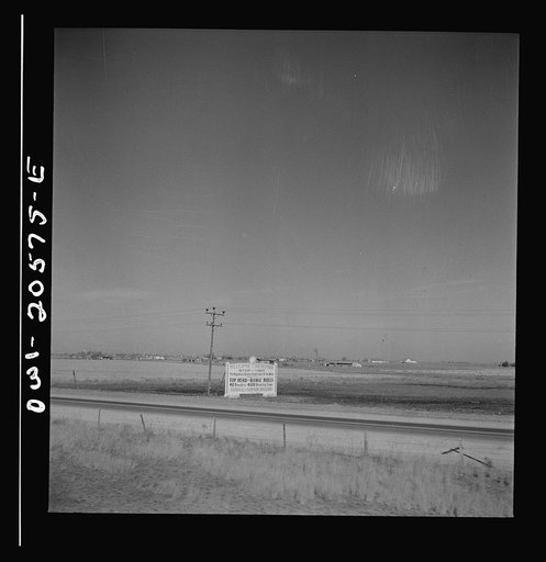 Hereford, Texas. Approaching the town on the Atchison, Topeka, and Santa Fe Railroad between Amarillo, Texas and Clovis, New Mexico