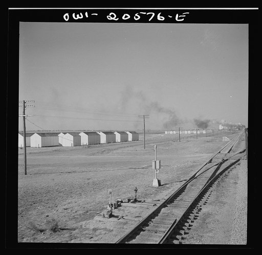 Hereford, Texas. Grain storage bins on the Atchison, Topeka, and Santa Fe Railroad between Amarillo, Texas and Clovis, New Mexico