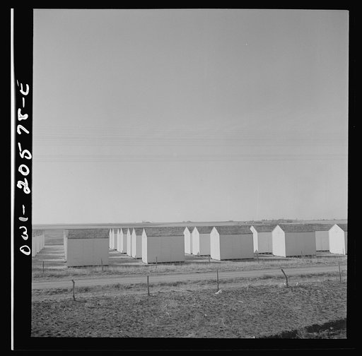 Untitled photo, possibly related to: Hereford, Texas. Grain storage bins on the Atchison, Topeka, and Santa Fe Railroad between Amarillo, Texas and Clovis, New Mexico