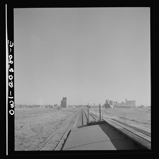 Hereford, Texas. Leaving the town on the Atchison, Topeka, and Santa Fe Railroad between Amarillo, Texas and Clovis, New Mexico