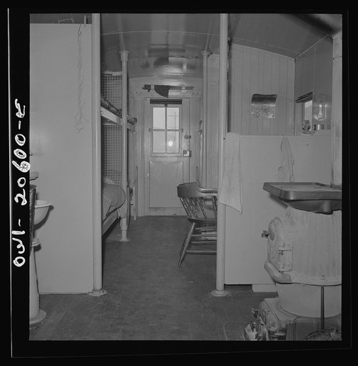 Clovis, New Mexico. Interior of a new caboose on the Atchison, Topeka and Santa Fe Railroad