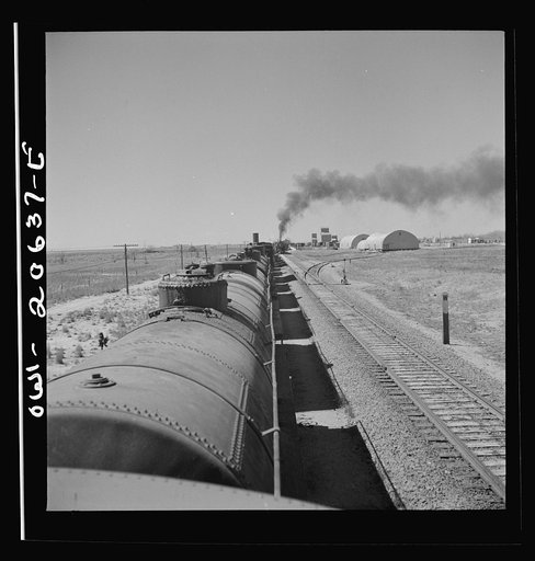 Melrose, New Mexico. Train stopping for water along the Atchison, Topeka, and Santa Fe Railroad