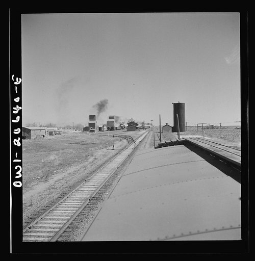 Melrose, New Mexico. Pulling out of the town on the Atchison, Topeka, and Santa Fe Railroad