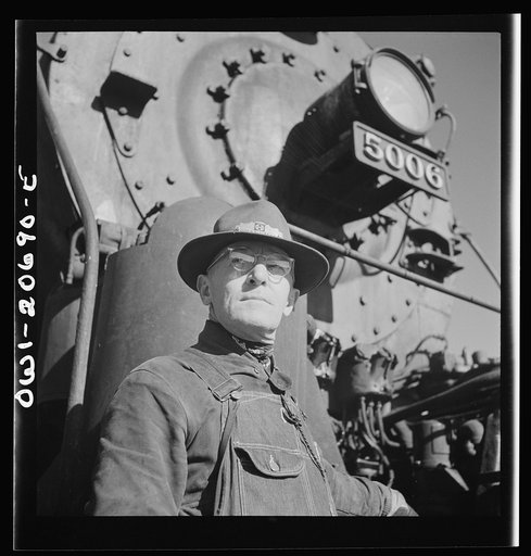 Vaughn, New Mexico. Head brakeman Thomas H. Knight of Clovis, New Mexico about to leave Atchison, Topeka and Santa Fe Railroad yard on the return trip
