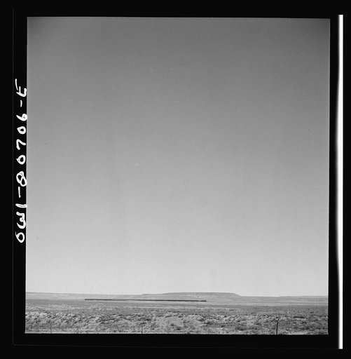 Vaughn, New Mexico. The Atchison, Topeka and Santa Fe Railroad meets the Southern Pacific Railroad as the streamliner passes near the town