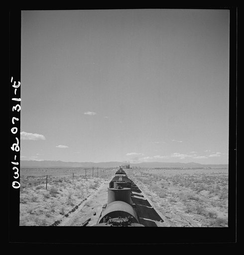 Willard, New Mexico. Stopping for water along the Atchison, Topeka and Santa Fe Railroad between Vaughn and Belen, New Mexico