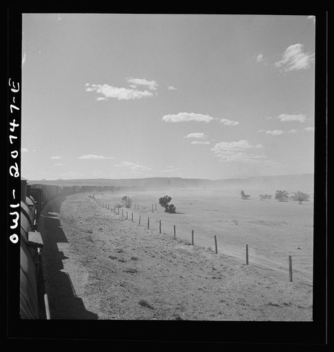Abo, New Mexico. Train stopping along the Atchison, Topeka and Santa Fe Railroad between Vaughn and Belen, New Mexico