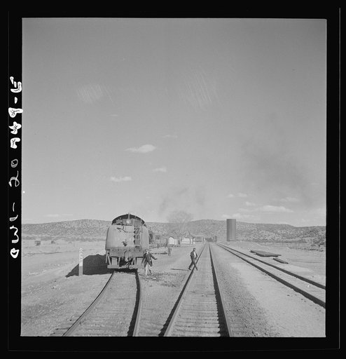 Abo, New Mexico. Going through the town on the Atchison, Topeka and Santa Fe Railroad between Vaughn and Belen, New Mexico