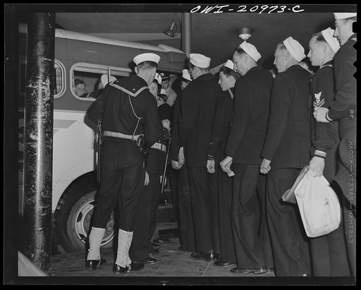 Washington, D.C. Sailors boarding a bus at the Greyhound bus terminal