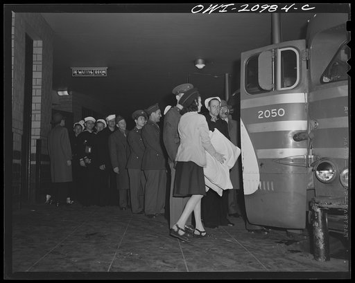 Washington, D.C. Waiting to board a bus at the Greyhound bus terminal