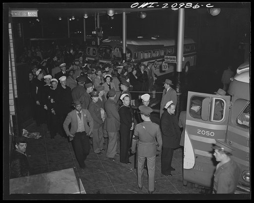 Washington, D.C. Boarding a bus at the Greyhound bus terminal