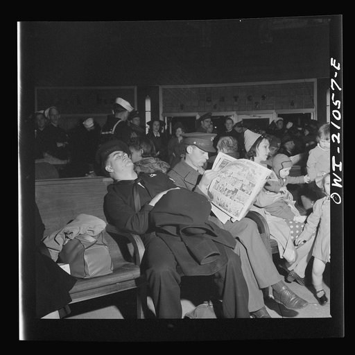Washington, D.C. Soldier and sailor waiting at the Greyhound bus terminal