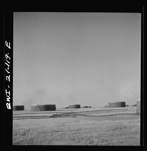 Pampa (vicinity), Texas. An oil storage tank along the Atchison, Topeka and Santa Fe Railroad between Canadian and Amarillo, Texas