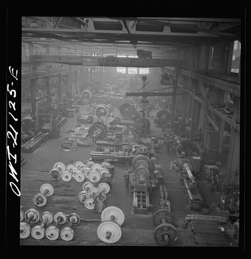 Albuquerque, New Mexico. In the wheel shop of the Atchison, Topeka and Santa Fe Railroad shop