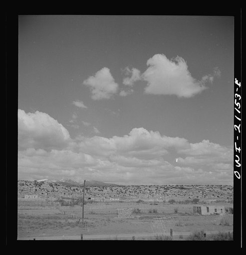 Untitled photo, possibly related to: Laguna (vicinity), New Mexico. An Indian reservation along the Atchison, Topeka and Santa Fe Railroad between Belen and Gallup, New Mexico. Mount Taylor is in the background