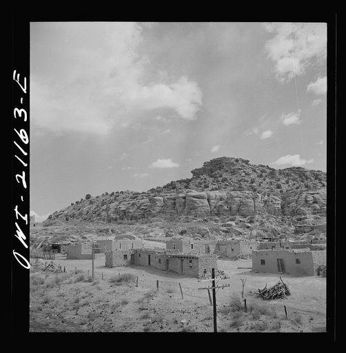 McCartys (vicinity), New Mexico. Passing by an Indian reservation along the Atchison, Topeka and Santa Fe Railroad between Belen and Gallup, New Mexico