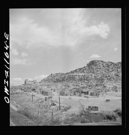 McCartys (vicinity), New Mexico. Passing by an Indian reservation along the Atchison, Topeka and Santa Fe Railroad between Belen and Gallup, New Mexico