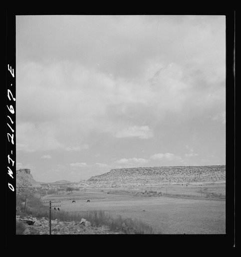 McCartys (vicinity), New Mexico. Passing by an Indian reservation along the Atchison, Topeka and Santa Fe Railroad between Belen and Gallup, New Mexico