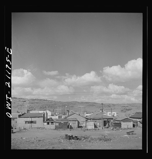 Grants, New Mexico. Going through the town on the Atchison, Topeka and Santa Fe Railroad between Belen and Gallup, New Mexico