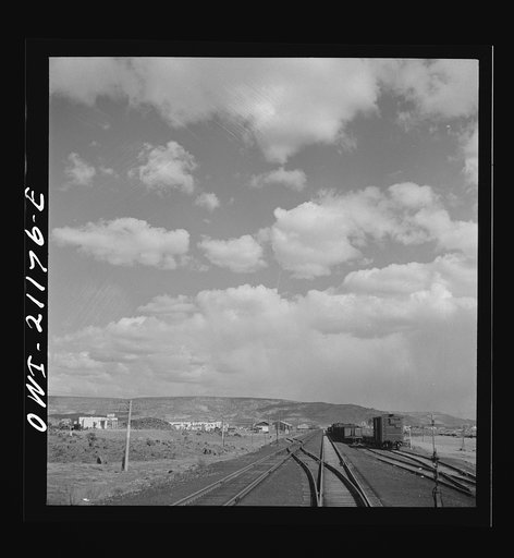 Grants, New Mexico. Going through the town on the Atchison, Topeka and Santa Fe Railroad between Belen and Gallup, New Mexico