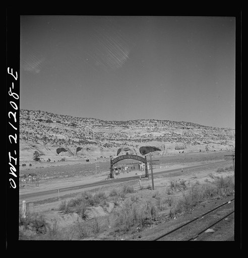Crossing the Arizona-New Mexico state line along the Atchison, Topeka and Santa Fe Railroad between Gallup, New Mexico and Winslow, Arizona