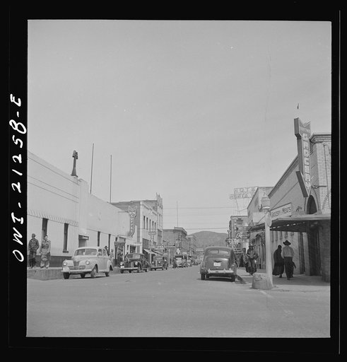 Flagstaff, Arizona. A street scene on the Atchison, Topeka, and Santa Fe Railroad between Winslow and Seligman, Arizona