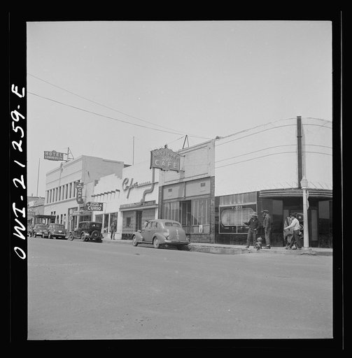 Flagstaff, Arizona. A street scene on the Atchison, Topeka, and Santa Fe Railroad between Winslow and Seligman, Arizona