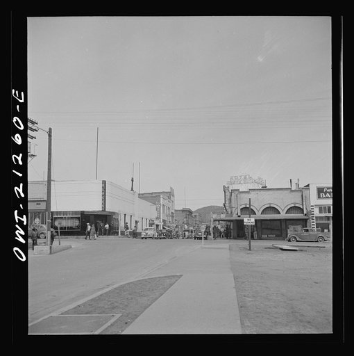 Flagstaff, Arizona. A street scene on the Atchison, Topeka, and Santa Fe Railroad between Winslow and Seligman, Arizona