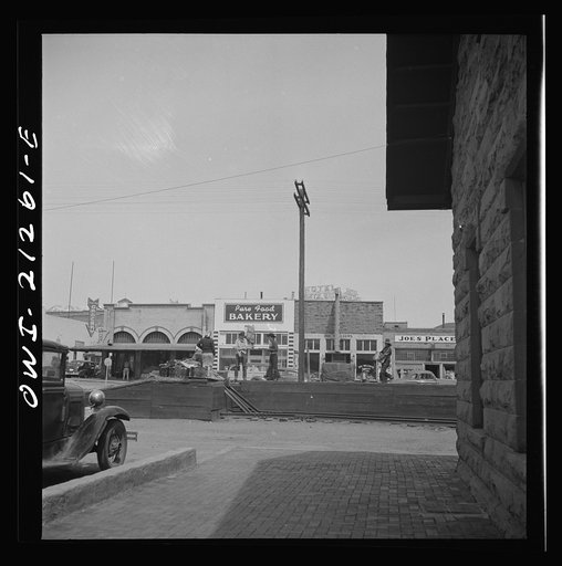 Flagstaff, Arizona. A street scene on the Atchison, Topeka, and Santa Fe Railroad between Winslow and Seligman, Arizona