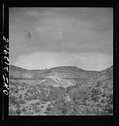 Supai, Arizona. A diesel freight train on the Atchison, Topeka and Santa Fe Railroad between Winslow and Seligman, Arizona going down the mountain
