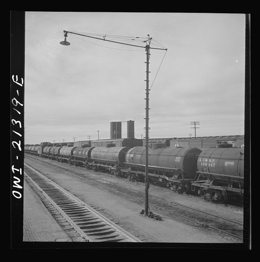 Ash Fork, Arizona. Tank cars in the Atchison, Topeka and Santa Fe Railroad yard