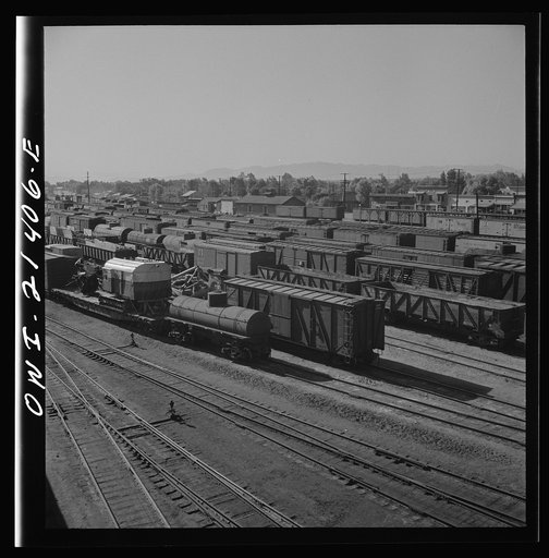 Needles, California. A general view of the Atchison, Topeka, and Santa Fe Railroad yards
