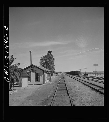 Bagdad, California. Going through the station on the Atchison, Topeka and Santa Fe Railroad between Needles and Barstow, California
