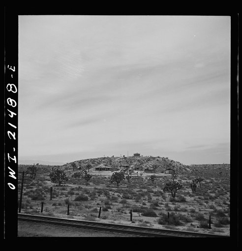 Victorville (vicinity), California. Climbing the mountains on the Atchison, Topeka and Santa Fe Railroad between Barstow and San Bernardino, California. Note the Joshua trees