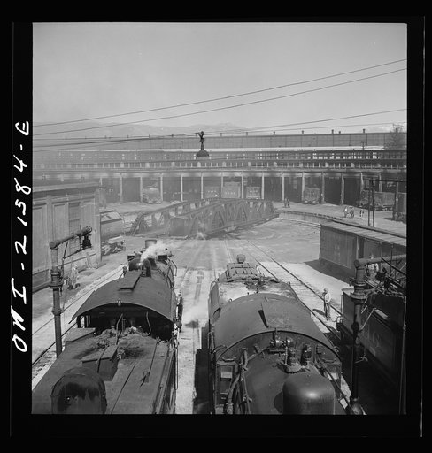 San Bernardino, California. Engines at the roundhouse
