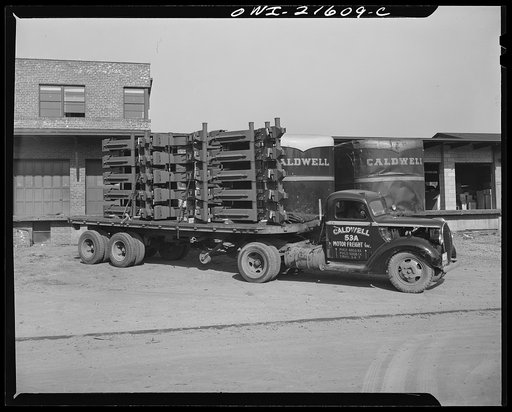 Untitled photo, possibly related to: Detroit, Michigan. Gun mounts on trucks